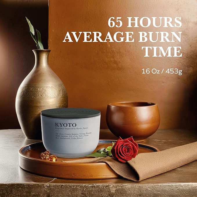 Sandalwood Jasmine Scented Candle, 3 Wicks, 16 oz Soy Wax, Natural Candles Non Toxic for Home Scented, Large Candle Gift for Women & Men, Long Lasting Slow Burning Aromatherapy Candles for Home Decor