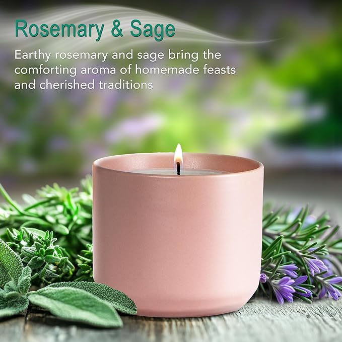 Hyggelight - The Growing Candle, Rosemary & Sage Scent, 8oz Ceramic Pot, Single Wick Aromatherapy Candles, 100% Soy for Women and Men, Adelyn