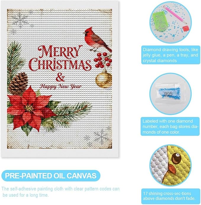 AIVKIEJK Diamond Painting Kits for Adults - Merry Christmas & Happy New Year Painting DIY 5D Full Drill Diamond Dots Paintings with Diamonds Gem Art and Crafts Home Decor 12"x16"