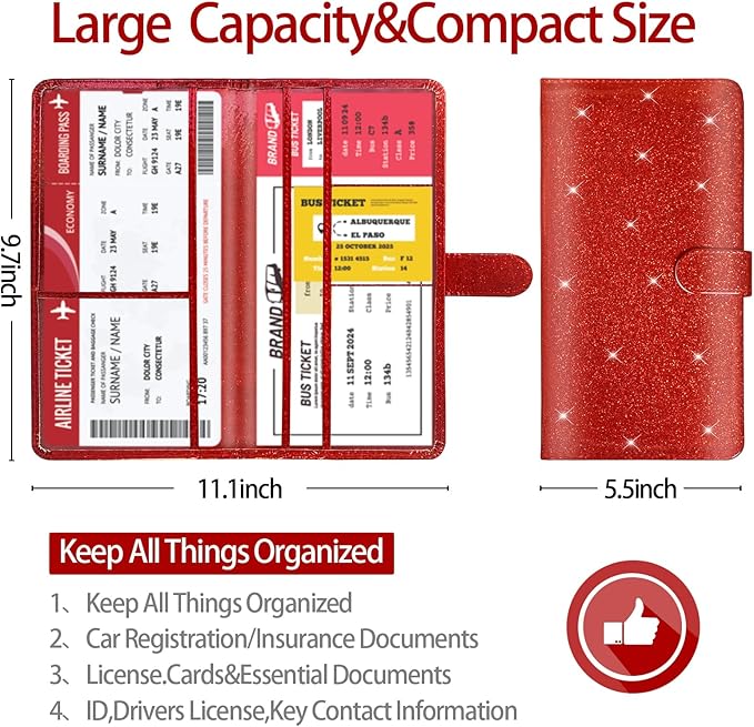Car Registration and Insurance Card Holder - Leather Vehicle Glove Box Automobile Documents Paperwork Wallet Case Organizer for ID, Driver's License, Key Contact Information Cards