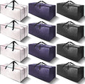 VELVETSURE 12 Pack Heavy Duty Large Moving Bags W/Backpack Straps - Strong Handles & Zippers, Storage Totes, Fold Flat, Alternative to Moving Box and Storage Bin, Semi-Transparent+Blue+Black
