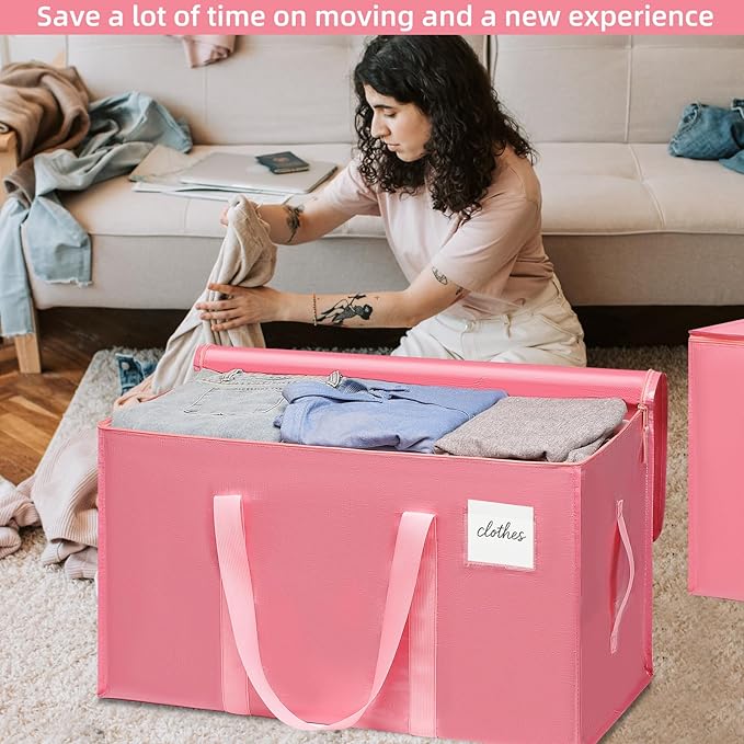Moving Bags Heavy Duty Bubblegum Pink – Large Packing Bags for Moving, Extra Large Storage Totes with Zippers and Handles