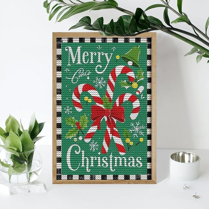 AIVKIEJK Diamond Painting Kits for Adults - Festive Merry Christmas Red Bow, Candy Cane & Bell Painting DIY 5D Full Drill Diamond Dots Paintings with Diamonds Gem Art and Crafts Home Decor 8"x12"