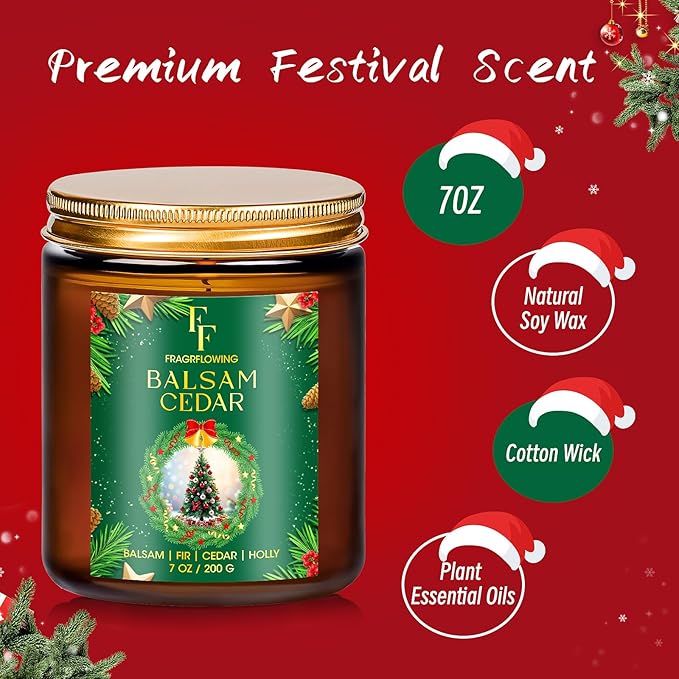 Christmas Candles Set, Scented Candles for Home, 4 Pack Holiday Natural Soy Candles, Christmas Gifts for Women Men, Festival Fragrance of Balsam Cedar/Cookies/Mulled Cider/Cinnamon