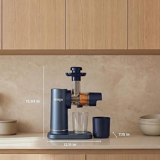 Ninja NeverClog Cold Press Juicer | Powerful Electric Slow Masticating Juicer with Pulp Control | XL Capacity | 24 oz. Juice Jug & 36 oz. Pulp Container | Dishwasher Safe | Navy | 150W | JC151NV