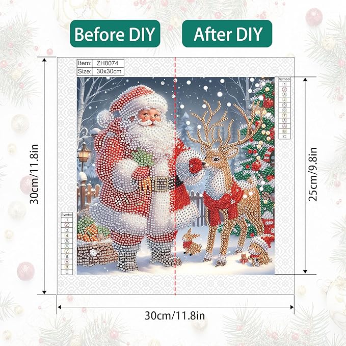 Diamond Art Painting Kits for Adults, Christmas Santa Claus 5D Special Shape Diamond Art Kits for Beginners, Crystal Rhinestones Diamond Art Painting for Home Wall Christmas Decor Gift 12×12inch