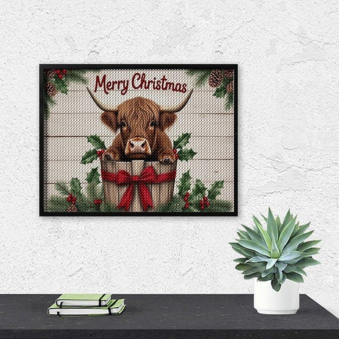 AIVKIEJK Diamond Painting Kits for Adults - Highland Cow Merry Christmas Painting DIY 5D Full Drill Diamond Dots Paintings with Diamonds Gem Art and Crafts Home Decor 12"x16"