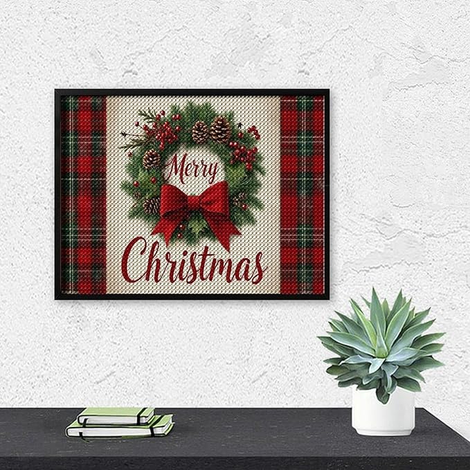 AIVKIEJK Diamond Painting Kits for Adults - Merry Christmas Red Bow & Pine Cones Painting DIY 5D Full Drill Diamond Dots Paintings with Diamonds Gem Art and Crafts Home Decor 12"x16"