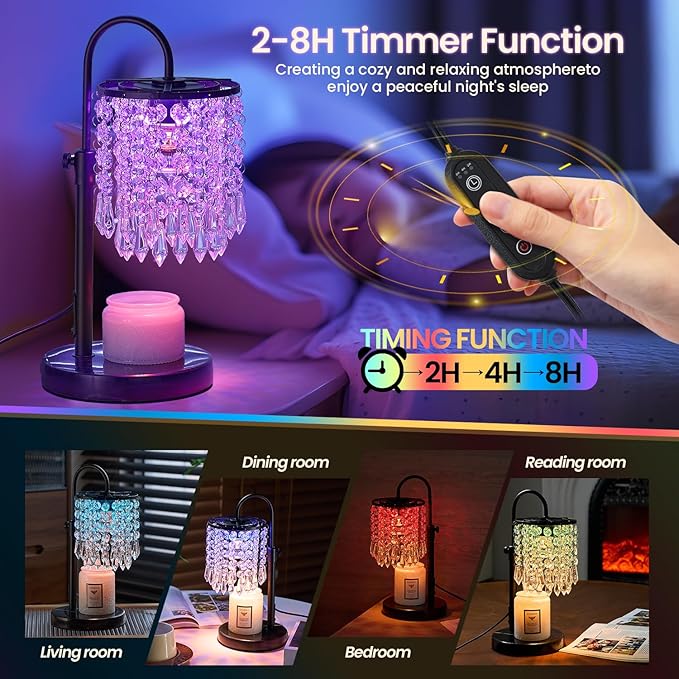 Candle Warmer Lamp with Timer Dimmer and 3 Bulbs, Lamp Candle Warmer with Marble Base,Wax Melt Warmer for Jar Candles, Birthday Gifts for Women Mom, House Warming Gifts New Home Decor (RGB-Black)