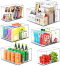 Clear Plastic Storage Bins with Dividers for Fridge Pantry Organizers and Storage Containers, 6 Pack Large Acrylic Stackable Sturdy Storage Boxes for Home Edit and Cabinet Organizers C6-4