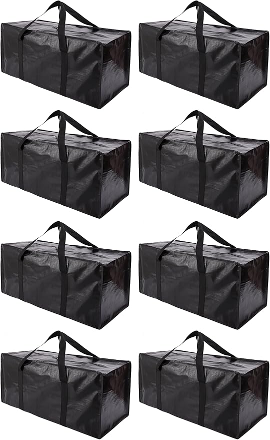 PANDA JOYS Extra Large Moving Bags with Zippers & Carrying Handles, Heavy-Duty Storage Tote for Space Saving Moving Storage, Fold Flat, Alternative to Box and Bin - 8 Pack, Black