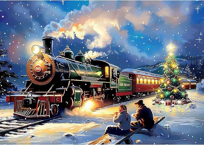 Skyboda Christmas Diamond Art Kits for Adults Beginners, Christmas Train Diamond Painting Kits for Adults,5D Full Drill DIY Diamond Dot Gem Art Kit Wall Home Decor Arts Craft 12x16 inch