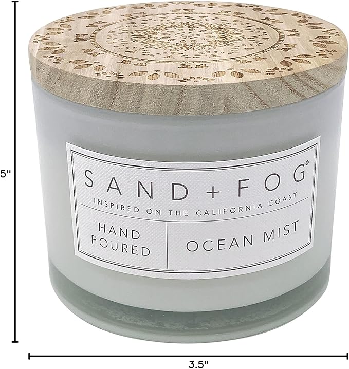 Sand + Fog Scented Candle - Ocean Mist – Additional Scents and Sizes – 100% Cotton Lead-Free Wick - Luxury Air Freshening Jar Candles - Perfect Home Decor – 12oz