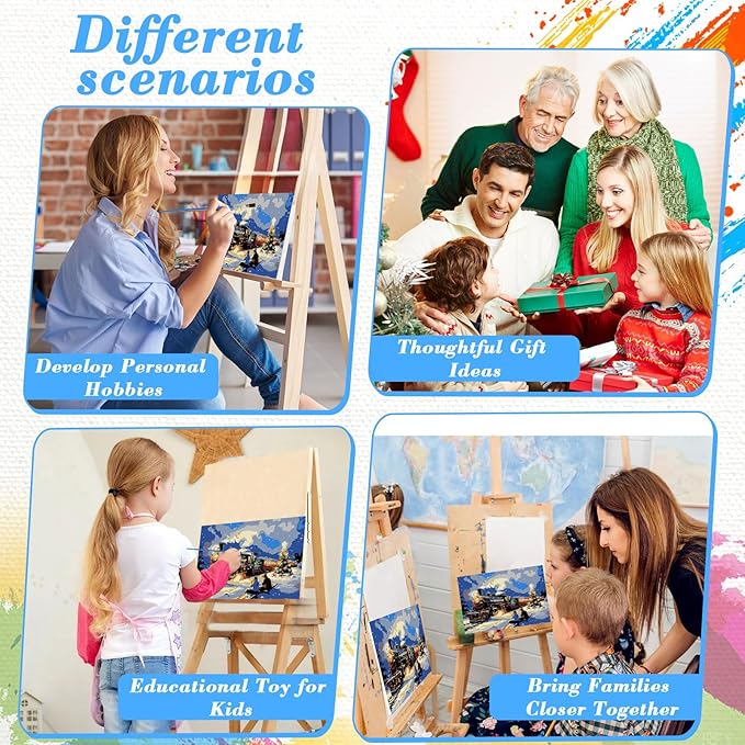 Skyboda Christmas Paint by Numbers Kit for Adults Beginners with Frame, Christmas Train Adult Paint by Number Kits on Canvas, Easy DIY Oil Painting Kits for Home Decor, 8x12in