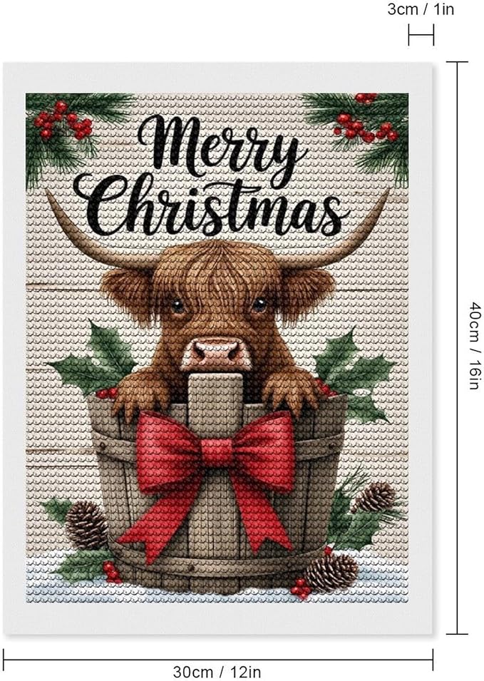 AIVKIEJK Diamond Painting Kits for Adults - Highland Cow Merry Christmas Painting DIY 5D Full Drill Diamond Dots Paintings with Diamonds Gem Art and Crafts Home Decor 12"x16"