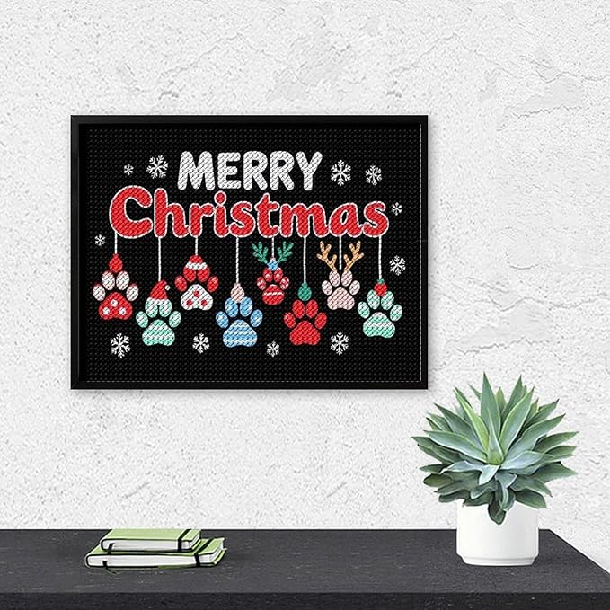 AIVKIEJK Diamond Painting Kits for Adults - Merry Christmas Paw Painting DIY 5D Full Drill Diamond Dots Paintings with Diamonds Gem Art and Crafts Home Decor 12"x16"