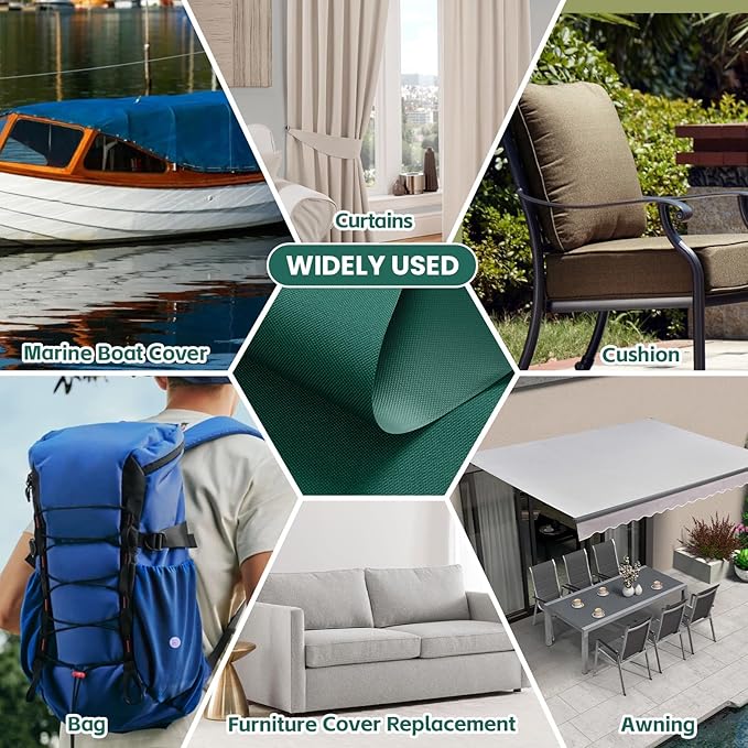 Waterproof Marine Canvas Fabric by The Yard 58" W 600D PVC Backing Water-Resistant Polyester Fabric Upholstery Material for Outdoor Indoor Marine Awning Tent Boat Furniture Cover DIY, 3 Yards Teal