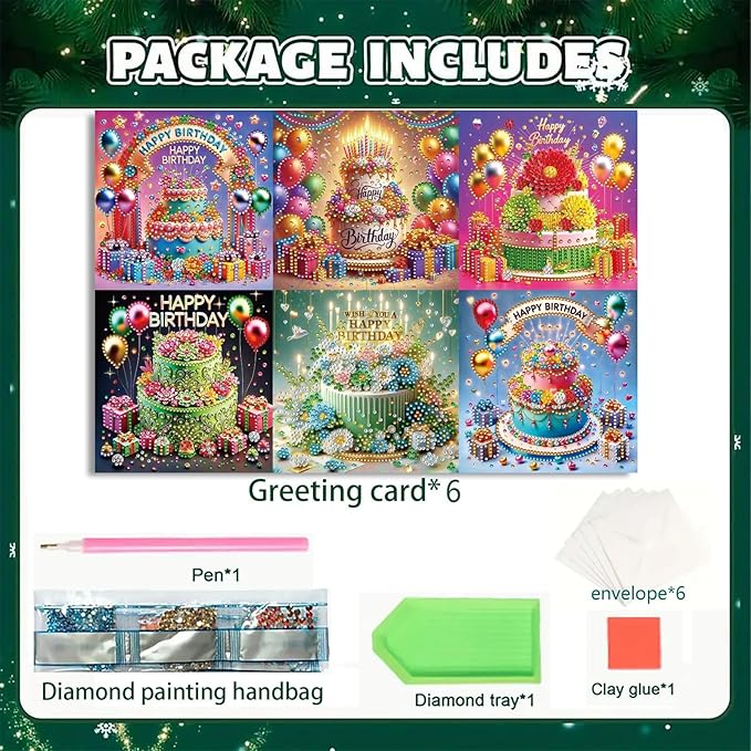DoxQcs 5D Diamond Art Painting Greeting Cards Kit, DIY Cards for Blessings Congratulations Gifts, Greeting Card Set for Birthday Thanksgiving Day Christmas Halloween-Birthday Cake-1