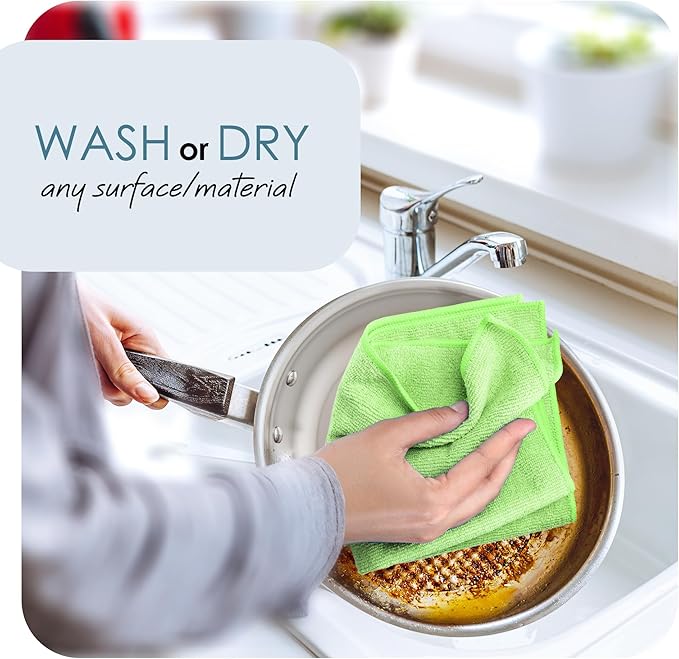 Hearth & Harbor Microfiber Cleaning Cloth, Microfiber Towels for Cars 144 Pack Washcloths, Green Cleaning Rags, Reusable Microfiber Towel, Microfiber Cloth Rags for Cleaning, Lint Free Cloth