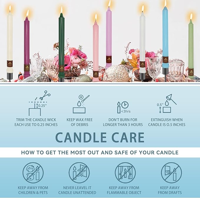Light Blue Taper Candle 10 Inch Long Candlesticks Unscented Dripless Tapered Candle Set for Home Decor Wedding Party Dinner Candles, 4 Pack