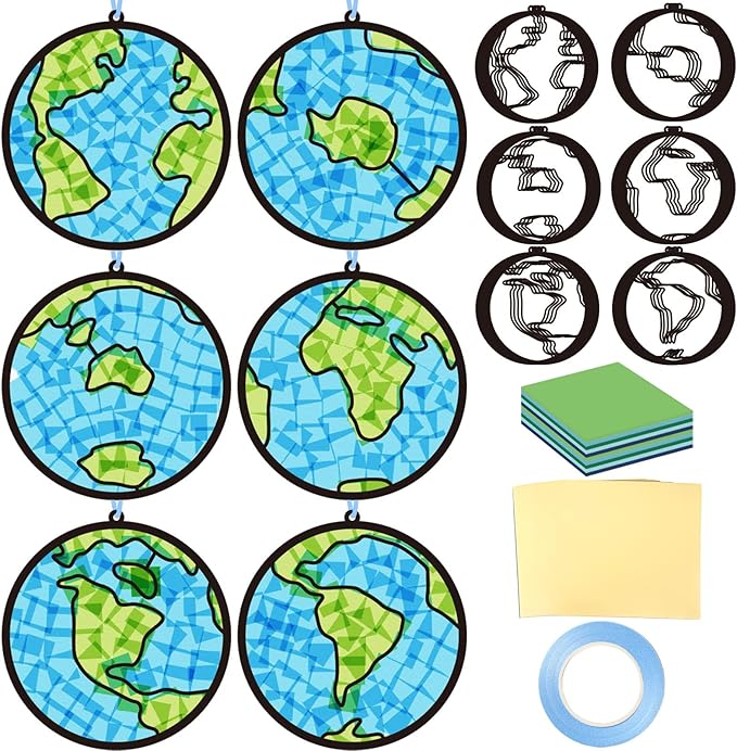 Qyeahkj 36 Set Happy Earth Day Suncatchers Crafts for Kids DIY April 22 Window Tissue Paper Craft Kit Hanging Decor for Earth Day Classroom Home Activity Art Project Birthday Party Favor