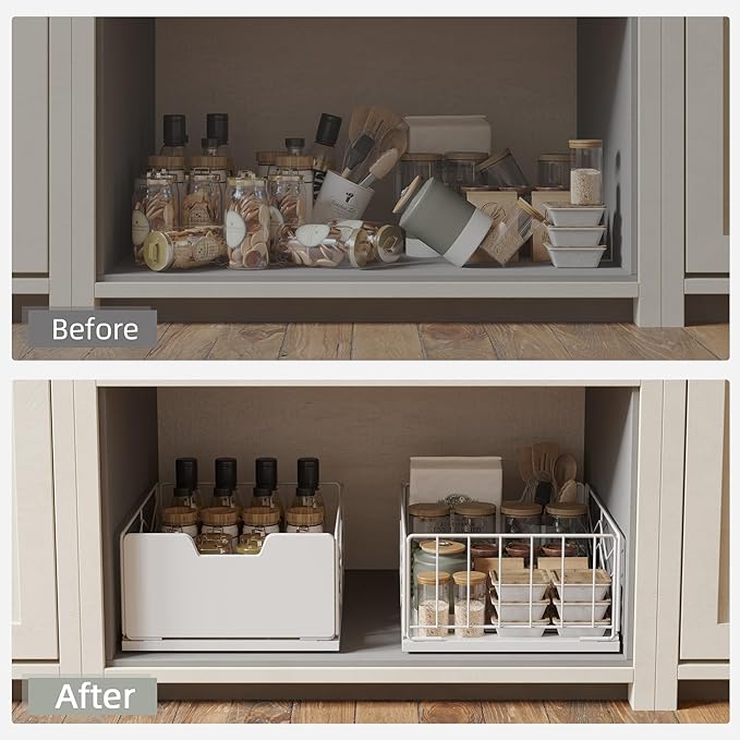 NETEL Pull Out Cabinet Organizer, 4 Pack No Drill Slide Out Drawers for Kitchen Cabinets, Metal Pantry Pull Out Shelves, Kitchen Cabinet Organizer, Pull Out Home Organizers,11.8"W X 15.7"D X 6.9"H