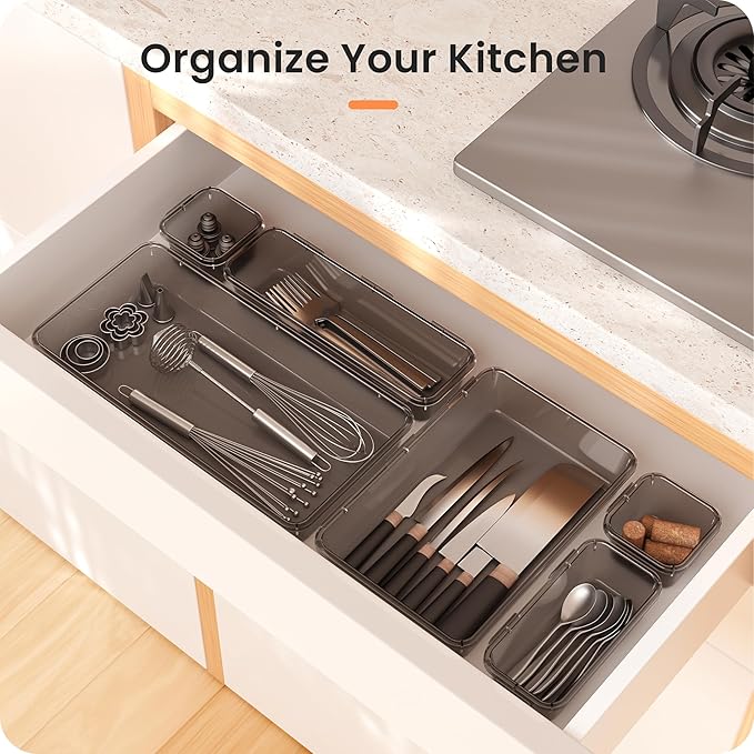 【Military Grade】 Drawer Organizer, 【𝟱𝗦𝗶𝘇𝗲】 Clear Makeup organizer, 【Holds 177 Items】 Bathroom Organizers and Storage, Plastic Desk Organizer Divider, Organizer Bins for Office Vanity A-LUGEI
