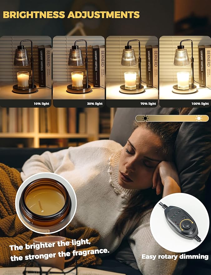 GODONLIF Candle Warmer Lamp with Timer, Adjustable Height Candle Warmer, Dimmable, Home Decor, Wax Warmer Lamp for Jar Candles with 2 Bulbs, Gray