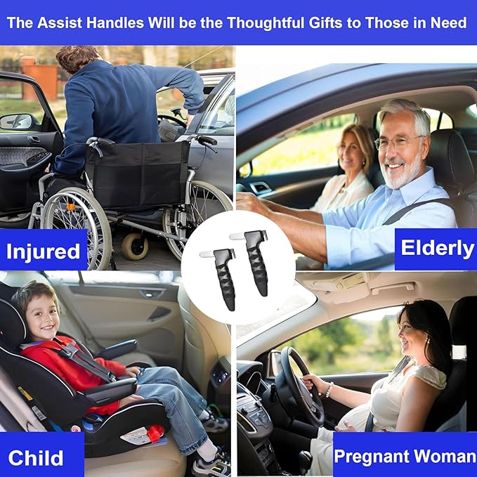 Car Door Handle for Elderly, 3-in-1 Multifunctional Handle Assist, Ultra Grip Mobility Handle for Car, Portable Vehicle Support Door Assist Bar, Max Load 500 Lbs, Anti-Slip Design, Black
