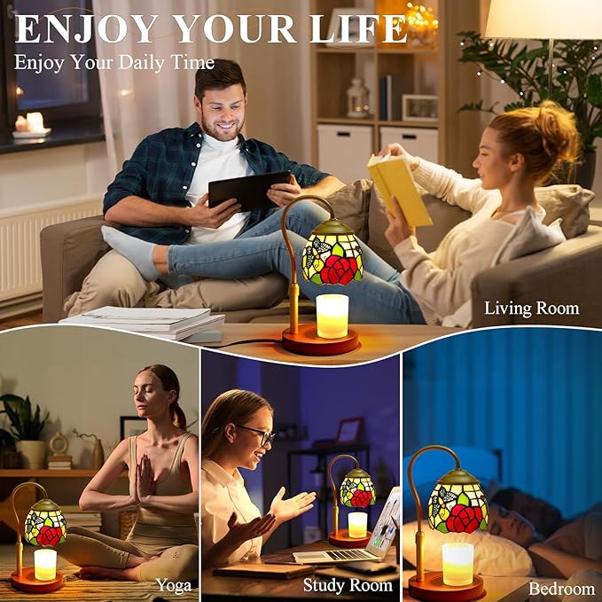 Candle Warmer Lamp with Timer Dimmer, Butterfly Tiffany Style Stained Glass Candle Lamp Warmer, Adjustable Wax Melt Warmer with 2 Bulbs for Small Jar Candles Valentine Birthday Gifts for Women