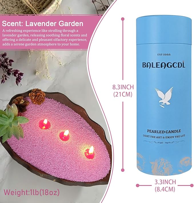 Lavender Garden Scented Granula Pearled Candle 18oz(1.1lb)–MANNYCOM Purple Refillable Candles with 30 Cotton Wicks Long-Lasting Sand Wax Non-Toxic - Perfect for Home Decorative DIY