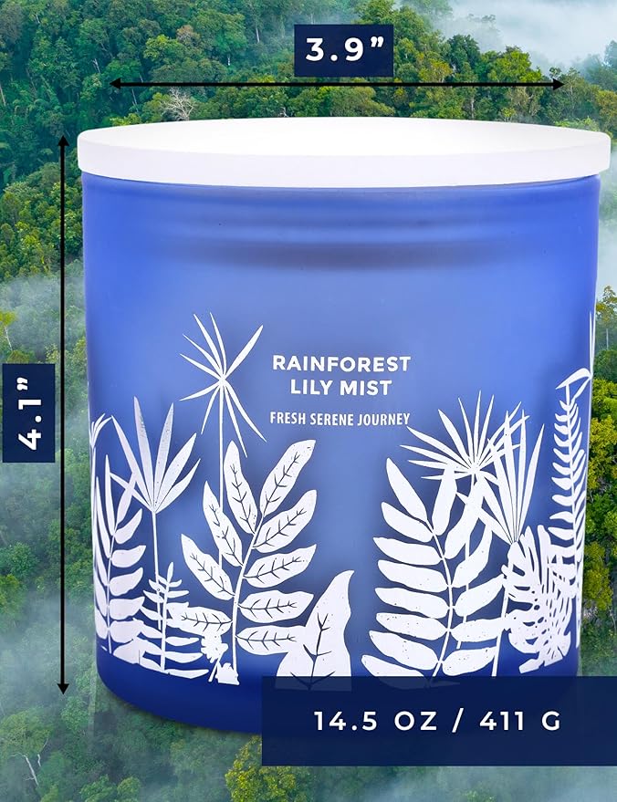 Large 3-Wick Soy Candle 14.5oz | Rainforest Lily Mist Scented Candle | Fresh Floral Aromatherapy Candle | Slow & Clean Burning | Luxury Relaxation Gift for Women and Men