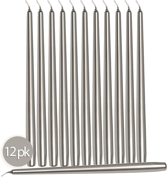 Hyoola Tall Taper Candles - 12 Inch - Metallic Titan - Dripless - 12 Pack - 10 Hour Burn Time