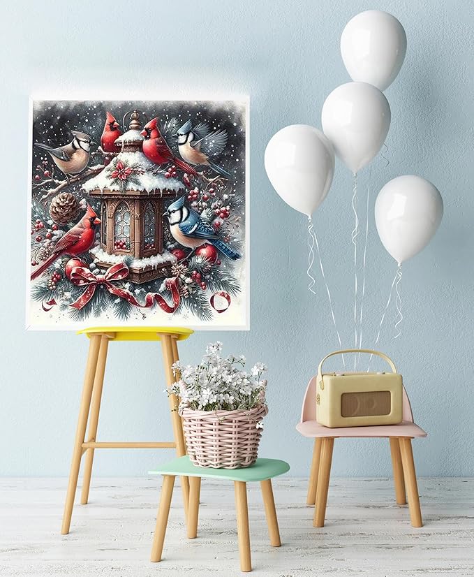 Winter Diamond Painting Kits for Adults Beginners,DIY Cardinal Birds Diamond Art,5D Full Round Drill Diamond Dot Gem Art Kits, Home Wall Decor 14x14 Inch