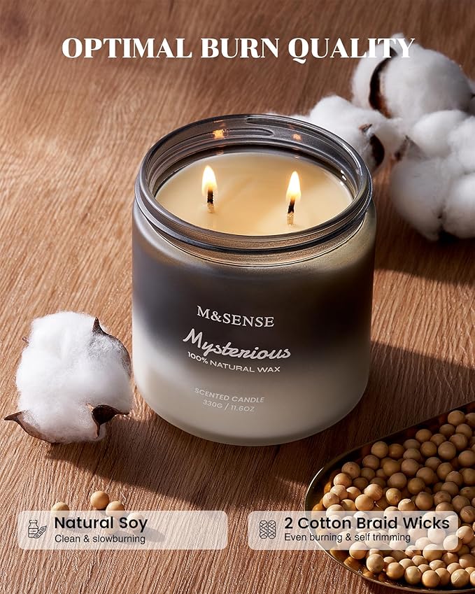 M&SENSE Pepper Lavender Scented Candles for Men, 2 Wick 11.6oz 70 Hours Slow Burning Natural Soy Wax for Fall, Organic Black Masculine Candles Home Fragrance Holiday Gift for Him
