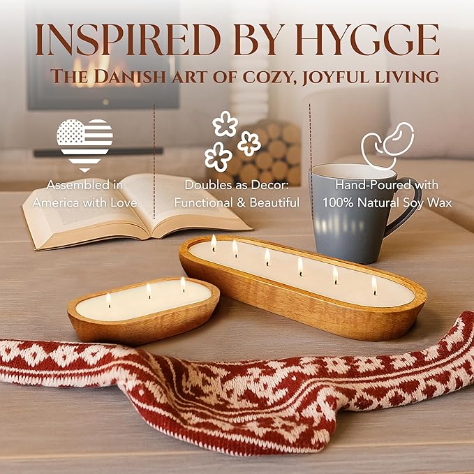 Dough Bowl Candle Co. Gardenia Tuberose Soy Candle - 6 Wick Rustic Farmhouse Coffee Table Decor, Odor Eliminator in Wooden Bowls, 32 Ounce Wooden Dough Bowl Candle, All-Natural Gifts for Women or Men