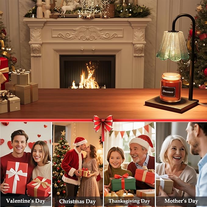 Candle Warmer Lamp with Timer Dimmable, Adjustable Height Wax Melt Warmer for Jar Candles, Birthday Gifts for Women, House Warming Gifts New Home Decor with 2 Bulbs, Green