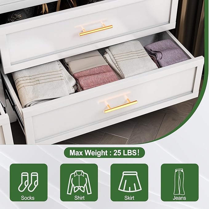 Ckzbx Metal Dresser Tall White Dresser for Bedroom Chest,53.54" H White Drawer Chest, Closet Dressers & Chests of Drawers for Living Room, Hallway (5 Drawers)