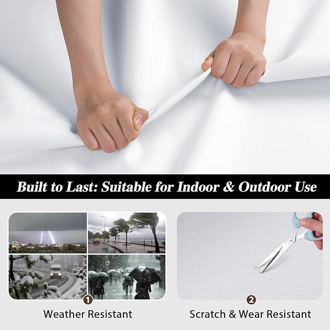 ANMINY 100% Waterproof Outdoor Fabric 3 Yards, 58" W 600D Marine Canvas Fabric with PVC Backing, Ripstop Upholstery Material by The Yard for Furniture Boat Covers Tent Awning, White