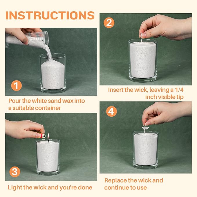 White Pearled Candles for DIY Christmas -15.87oz Sand Wax Refillable Sand Candles with Wicks and Wick Tabs Candle Beads and Wicks for DIY Candle for Christmas, Home, Weddings