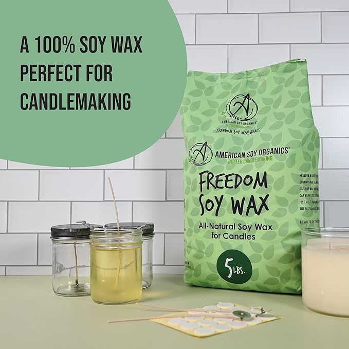 American Soy Organics Freedom Soy Wax Beads for Candle Making - Natural Candle Making Supplies - Paraffin-Free, Beeswax-Free Candle Wax for Container Candles, Tealights and Wax Melts, 10 lbs