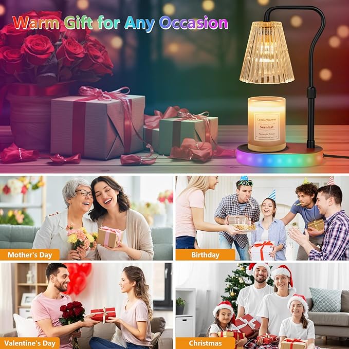 seenlast Candle Warmer Lamp with Color-Changing LED Lights,Timer,4 Level Dimmer,Adjustable Height for Scented Candles,Home Decor Gift for Women Mom,Housewarming,Birthday,Christmas
