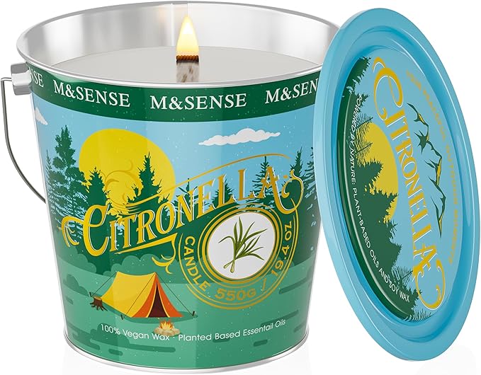 M&SENSE Citronella Candles Outdoor, Citronella Peppermint Scented Candle 19.4 oz,Peppermint Lemongrass Candle Outdoor,Summer Citronella Candles for Patio Camping, 120 Hours Burn Nature Soy Wax