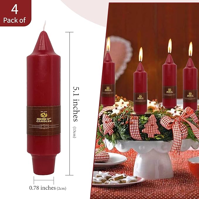 5 Inch Short Taper Candle Red Unscented Tapered Candles 4 PCS Smokeless Candle for Christmas Dinner Home Decoration