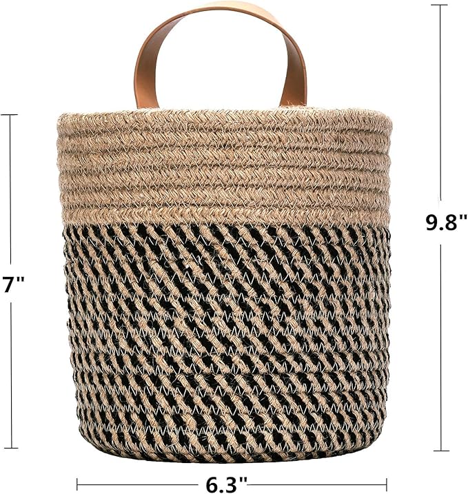 Wall Hanging Storage Baskets - Small Cotton Rope Woven Closet Storage Bins-Shelf Basket Organizer for Plants, Towels,Toys - 6.3" x 7" (Jute)