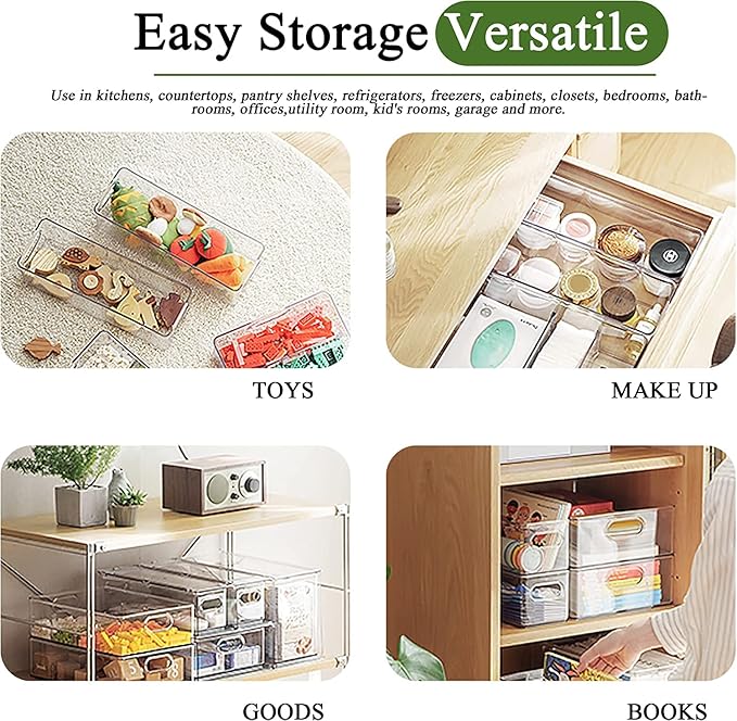 bealy Stackable Clear Storage Drawer with 3 Dividers for Pantry Shelf, Fridge Organizer for Fruit, Food,Vegetable, Pantry Containers Organization,BPA Free,6.34QT