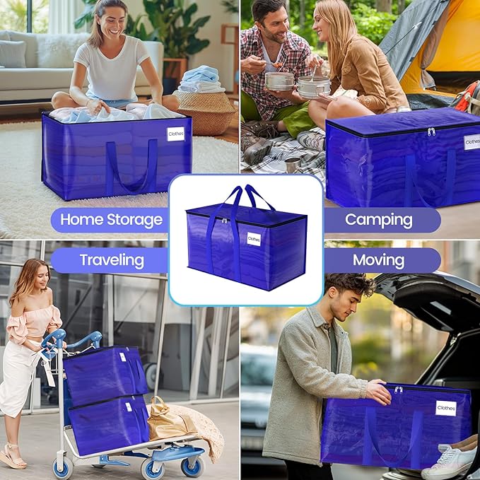 FabSpace Moving Storage Bags, Moving Supplies Packing Boxes for Moving, Camping, College Dorm Room Essentials for Girls, Blue Tote Bags, Heavy-Duty Storage Bins With Lids And Zippers, 125L 2 Pack