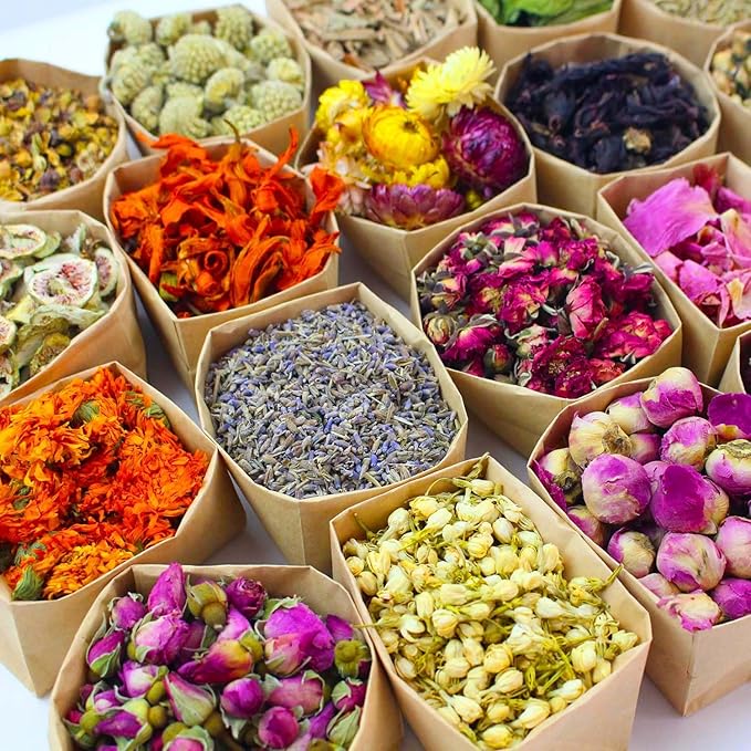 30Bags Natural Dried Flowers, DIY Soap,Bath Bomb,Candle,Aromatherapy Oil,Cake,Resin Jewelry Making,Bath,Nail -Lavender,Don't Forget Me,Rose,Jasmine
