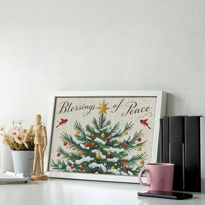 Diamond Painting Kits for Adults - Christmas Snowy Pine & Inspirational Blessings of Peace Painting DIY 5D Full Drill Diamond Dots Paintings with Diamonds Gem Art And Crafts Home Decor 8"x12"