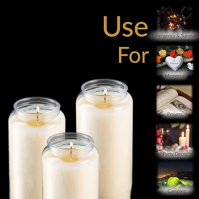 Tribello 6 Day Candles, 1 Pack | 6” White Pillar Candles for Memorial, Religious Ceremony, Party Decor, Emergency Survival | Unscented Slow Burning 100% Vegetable Wax in Plastic Jar Container